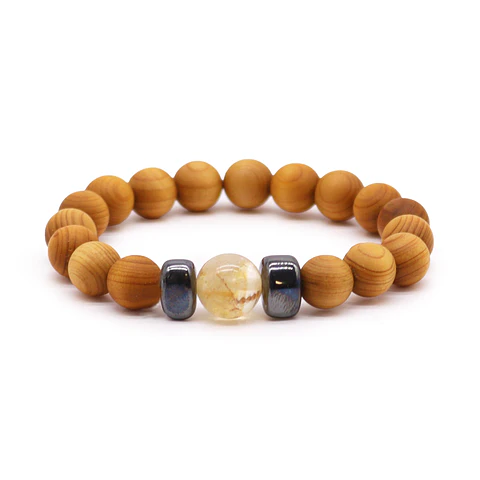 Pulseira em Cedro - Chakra do Plexo Solar - Citrino