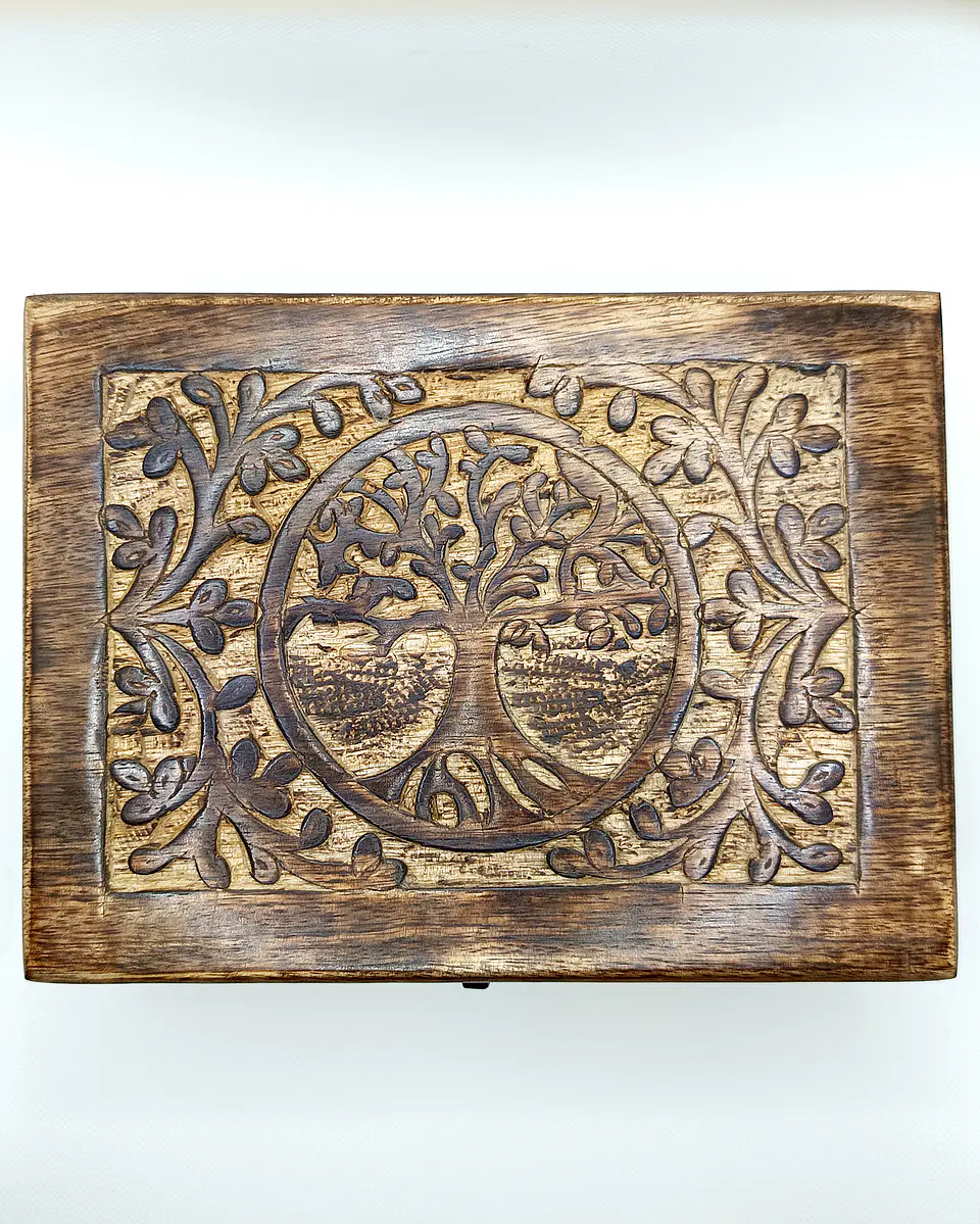 Caixa de Recordações Grande de Madeira 20x15x7,5cm - Árvore da Vida 2