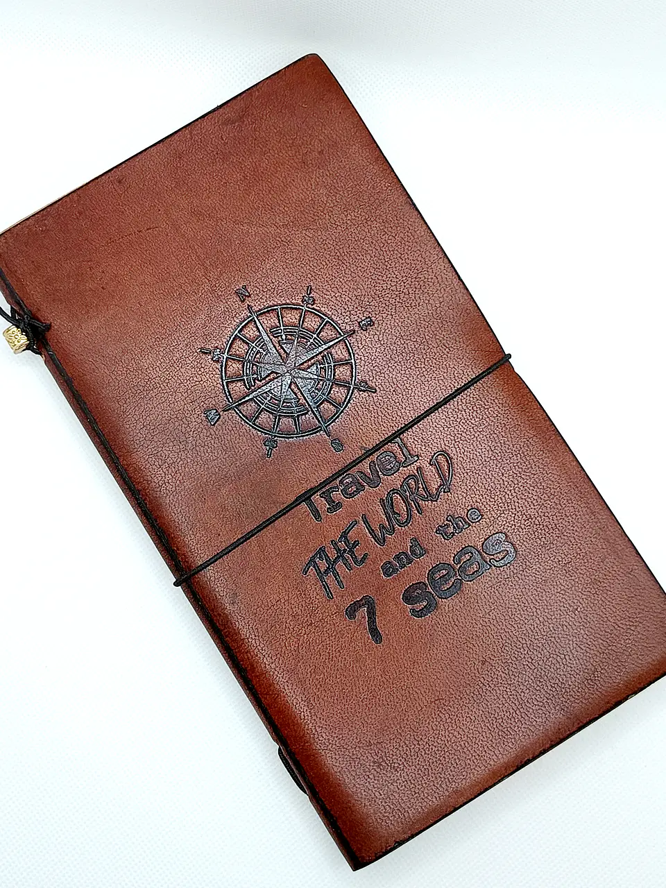 Diário de Couro Feito à Mão - Travel The World - Castanho 22x12x1,5cm 2