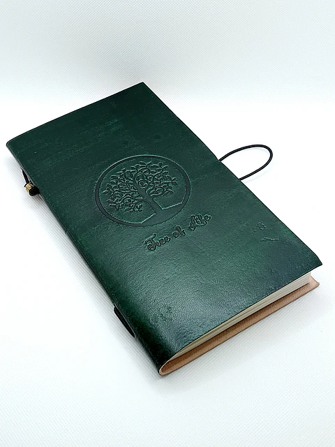 Diário de Couro Feito à Mão - Árvore da Vida - Verde 22x12x1,5cm
