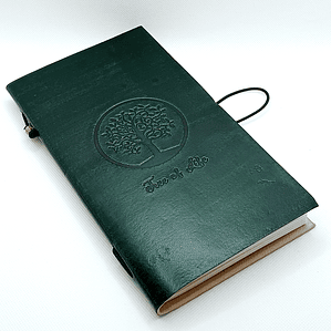 Diário de Couro Feito à Mão - Árvore da Vida - Verde 22x12x1,5cm