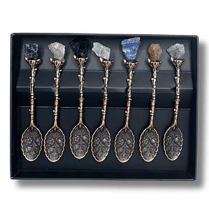 Conjunto de 7 Colheres de Feiticeira com Pedras Preciosas - Bronze