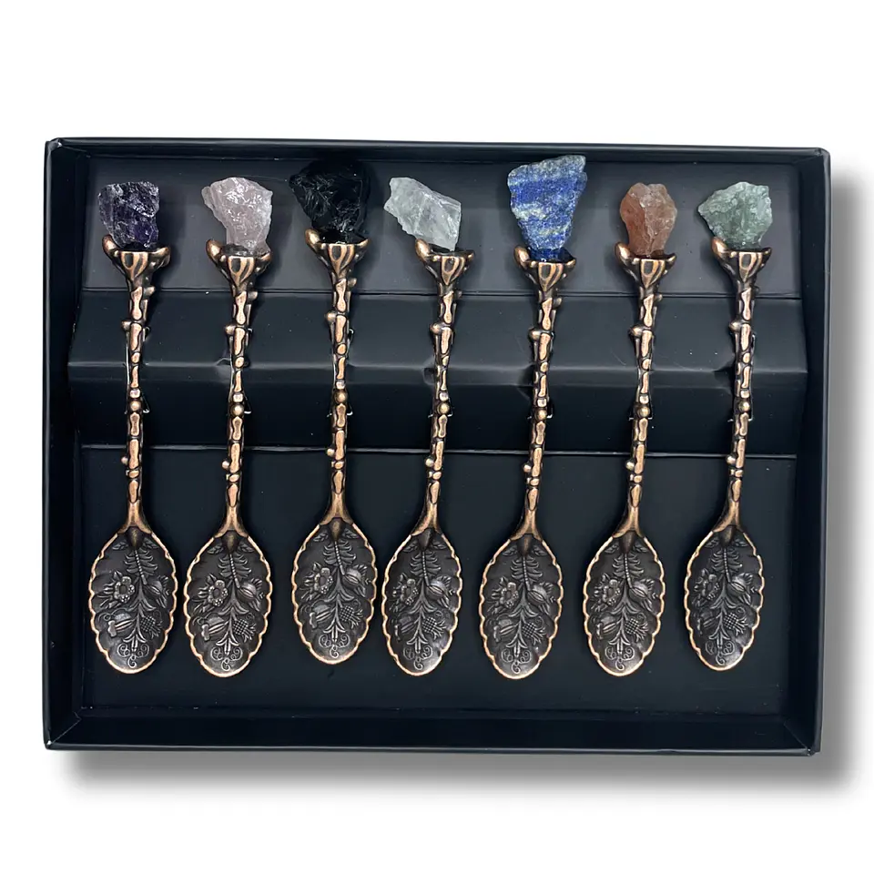 Conjunto de 7 Colheres de Feiticeira com Pedras Preciosas - Bronze 1