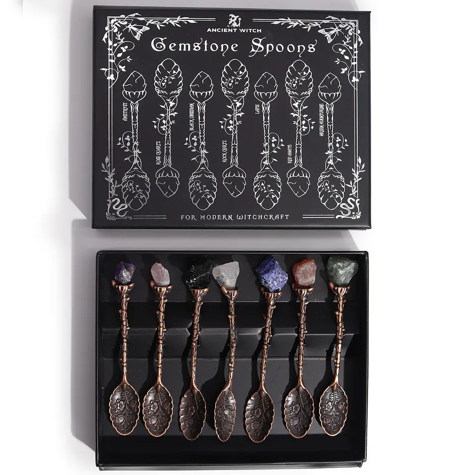 Conjunto de 7 Colheres de Feiticeira com Pedras Preciosas - Bronze 3