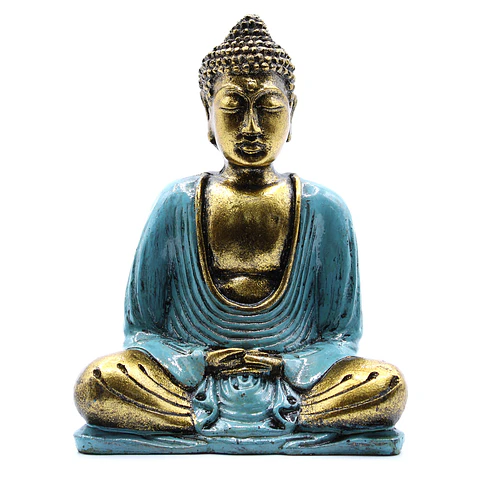 Estátua de Buda Dourado Pintado à Mão - Azul 15x12x7cm