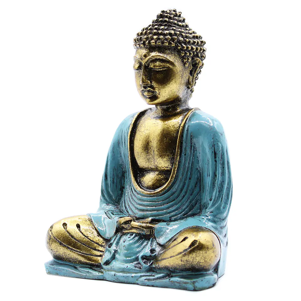Estátua de Buda Dourado Pintado à Mão - Azul 15x12x7cm 2