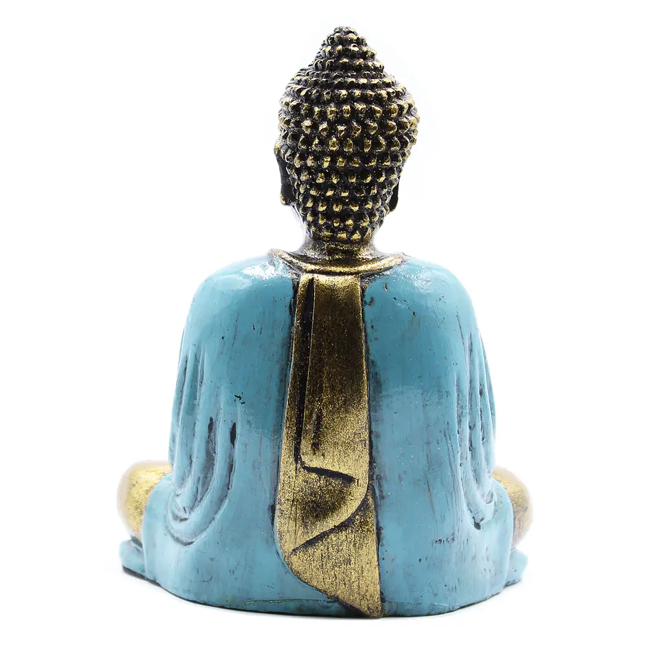 Estátua de Buda Dourado Pintado à Mão - Azul 15x12x7cm 3
