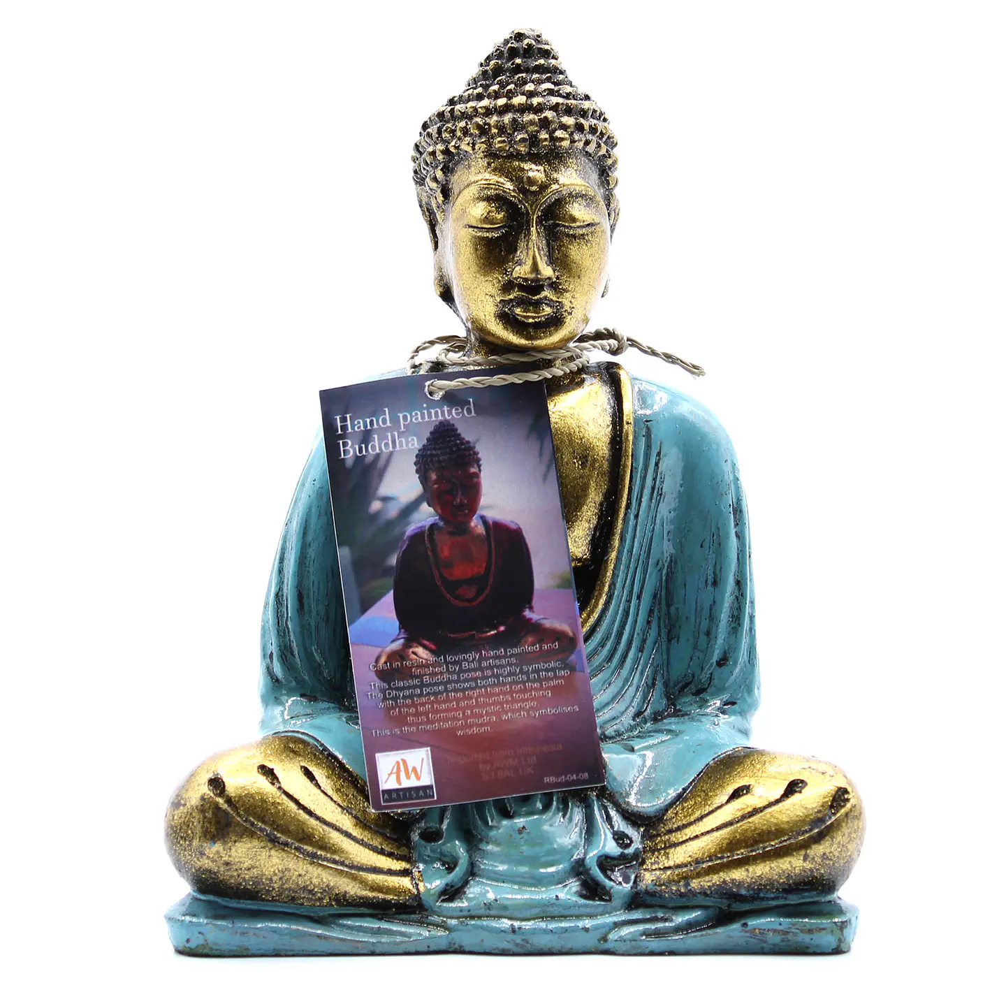 Estátua de Buda Dourado Pintado à Mão - Azul 15x12x7cm 4