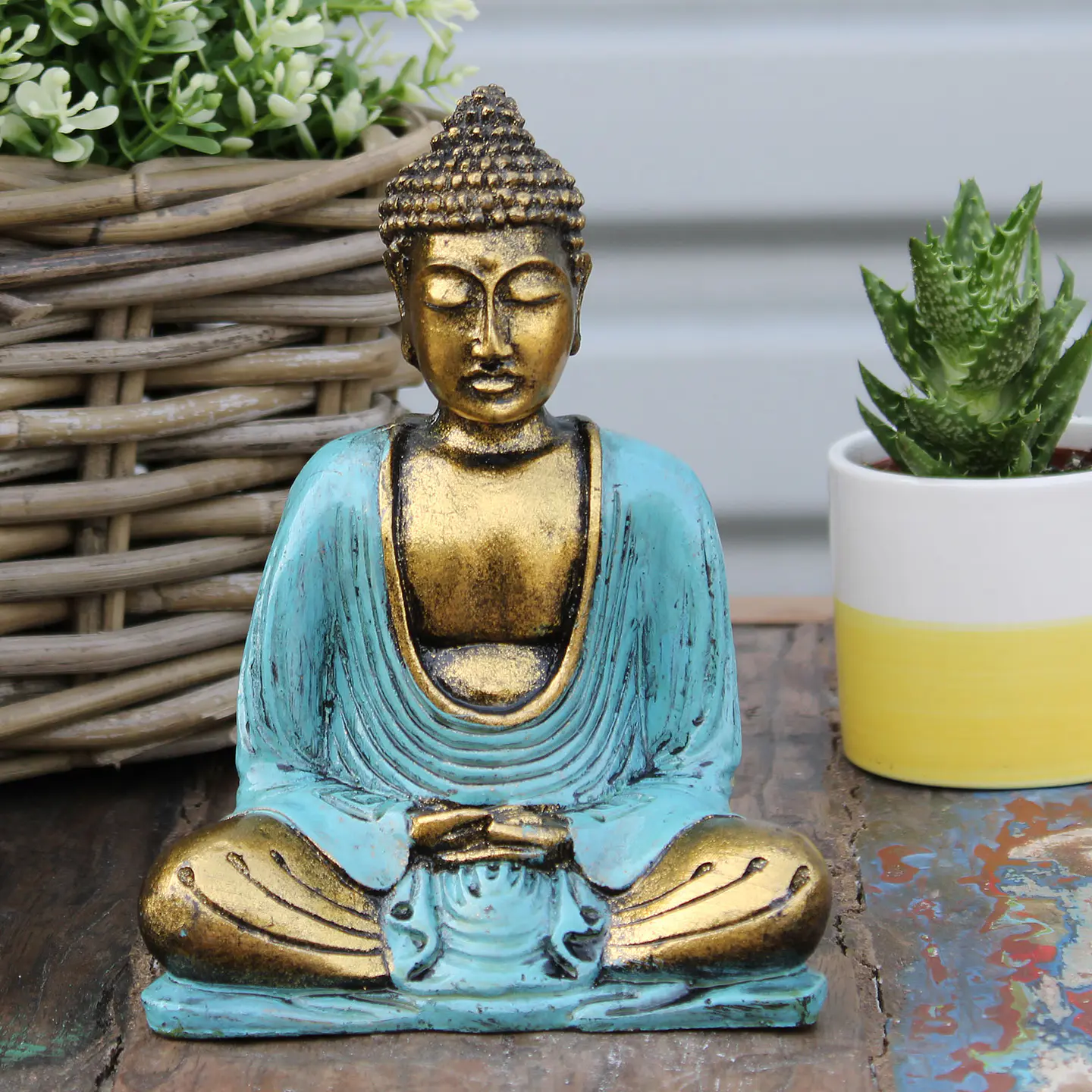 Estátua de Buda Dourado Pintado à Mão - Azul 15x12x7cm 5