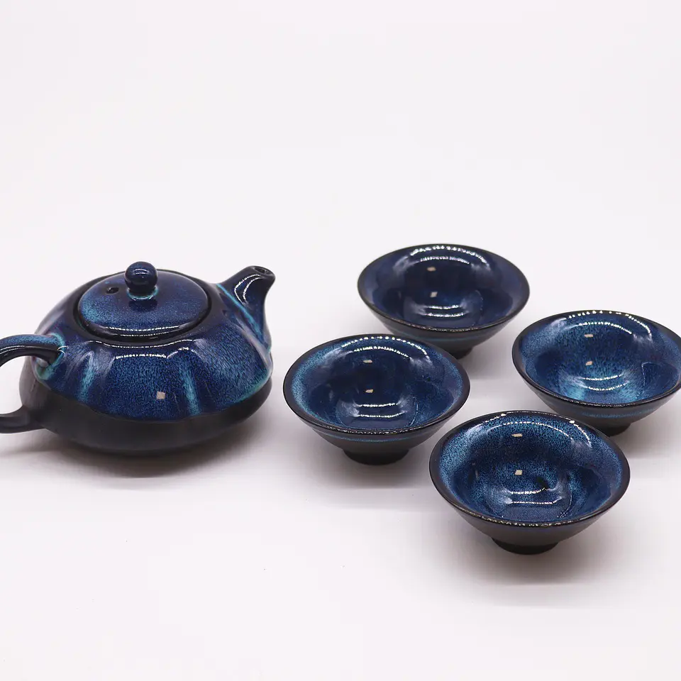 Conjunto de Mini-Bule e Quatro Chávenas de Chá de Ervas (12,5x9x6,7cm) - Azul 2