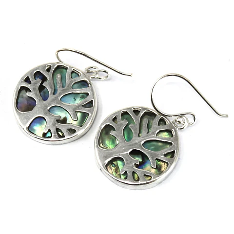 Brincos Árvore da Vida em Prata 925 - Abalone 15mm