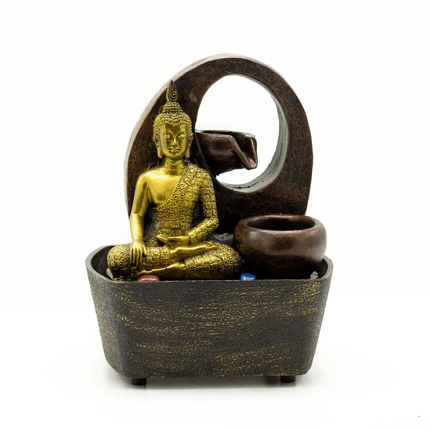 Fonte de Água de Mesa Feng-Shui - Buda Dourado & Potes - 21x16x12,5cm 1