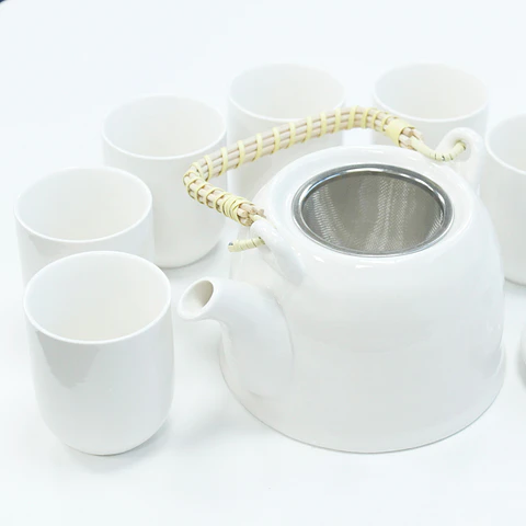 Conjunto de Bule & Chávenas em Cerâmica - Branco Clássico 850 ml