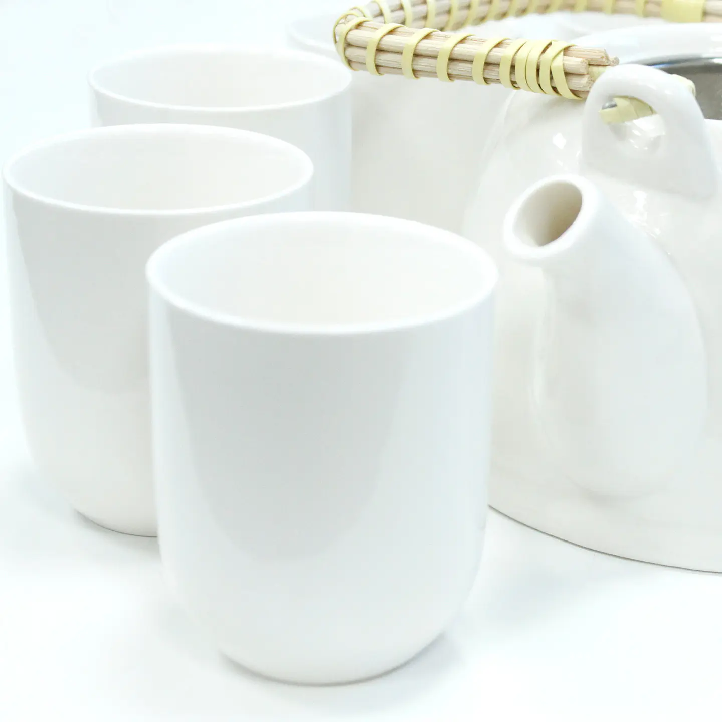 Conjunto de Bule & Chávenas em Cerâmica - Branco Clássico 850 ml 2