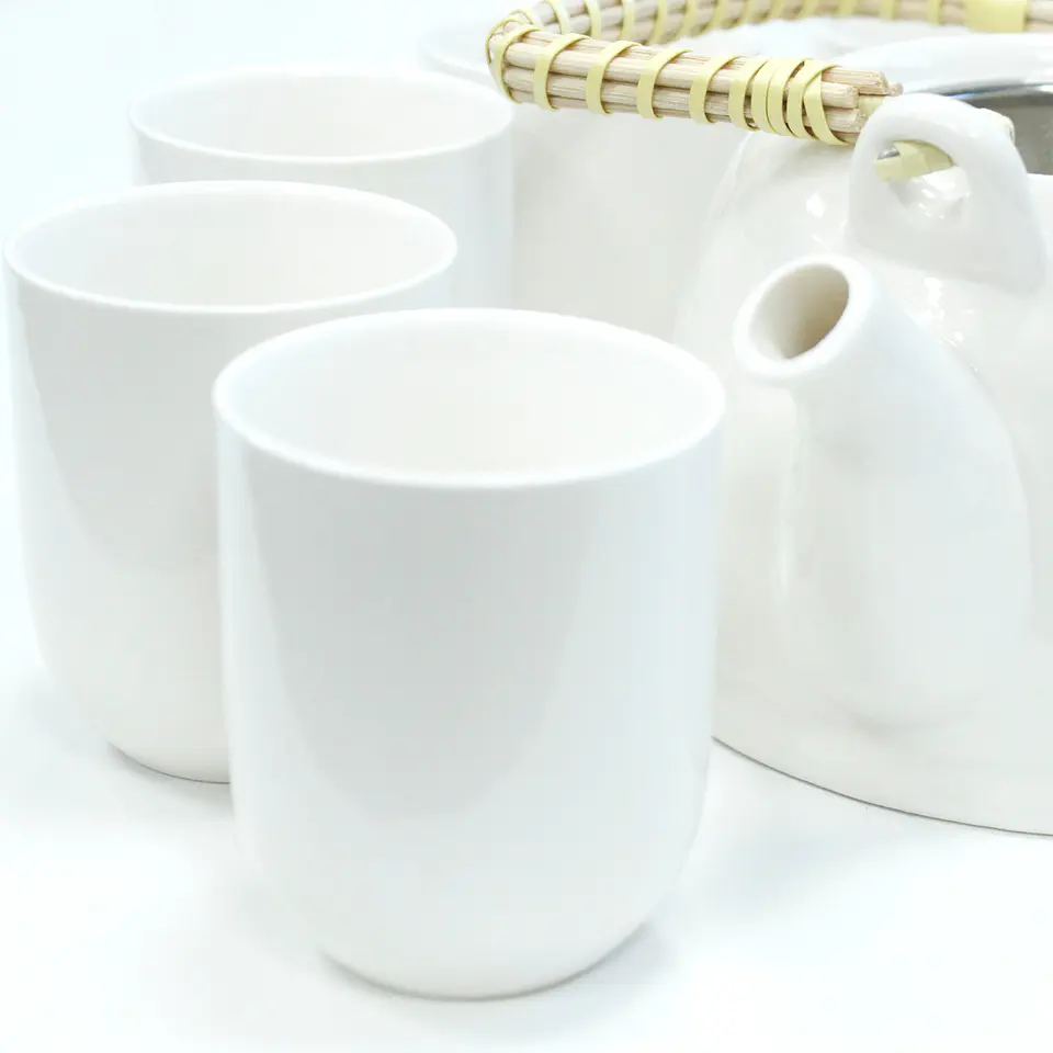 Conjunto de Bule & Chávenas em Cerâmica - Branco Clássico 850 ml 2
