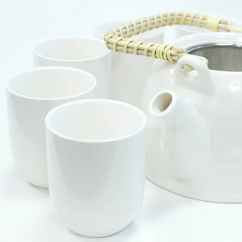 Conjunto de Bule & Chávenas em Cerâmica - Branco Clássico 850 ml 3