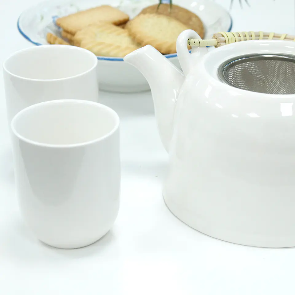 Conjunto de Bule & Chávenas em Cerâmica - Branco Clássico 850 ml 4
