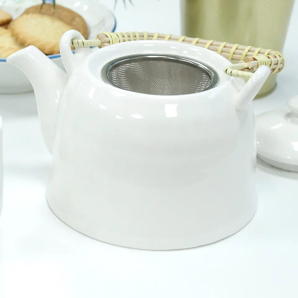Conjunto de Bule & Chávenas em Cerâmica - Branco Clássico 850 ml 5