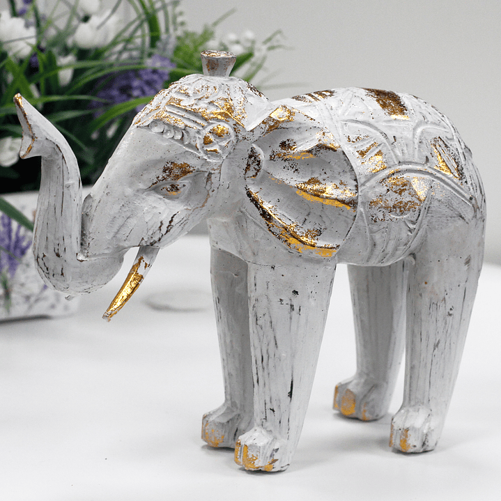 Escultura em Madeira Elefante - Ouro Branco 8x27x24cm 2