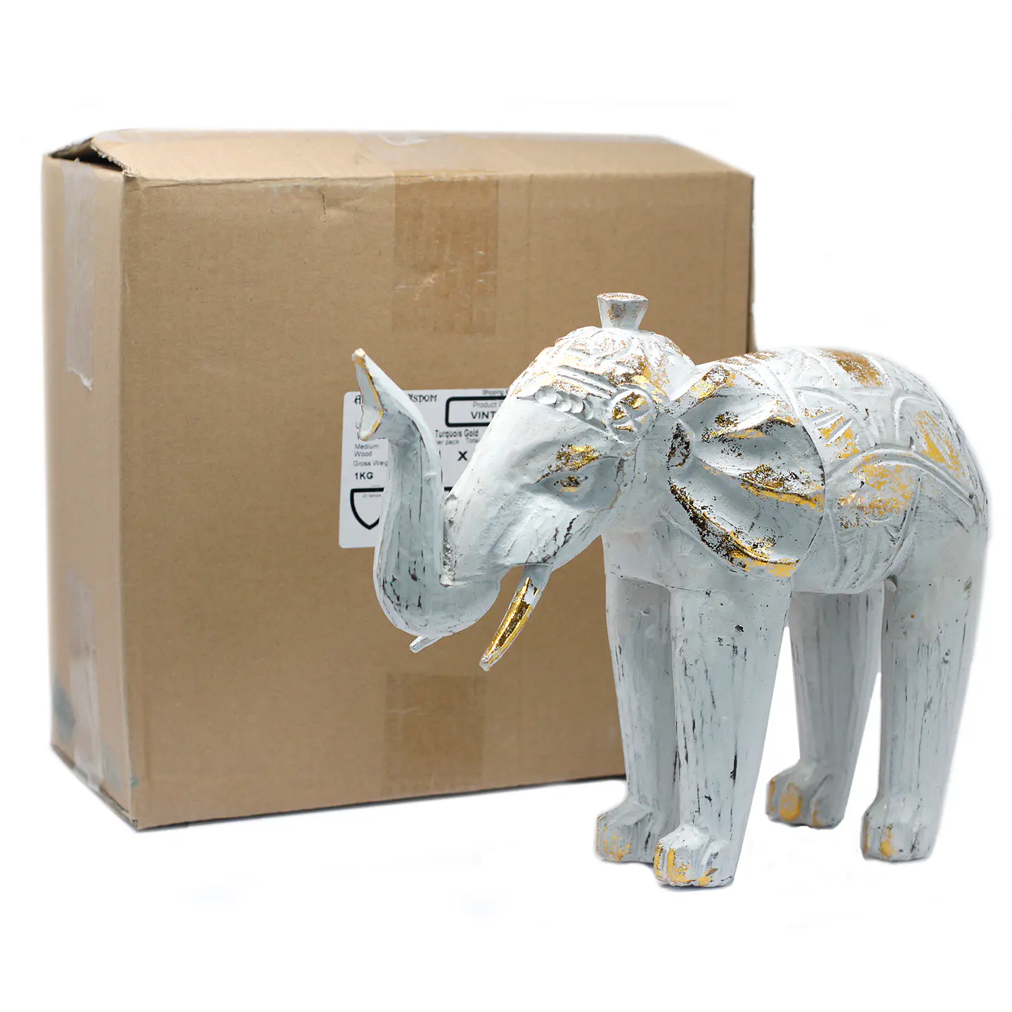 Escultura em Madeira Elefante - Ouro Branco 8x27x24cm 4