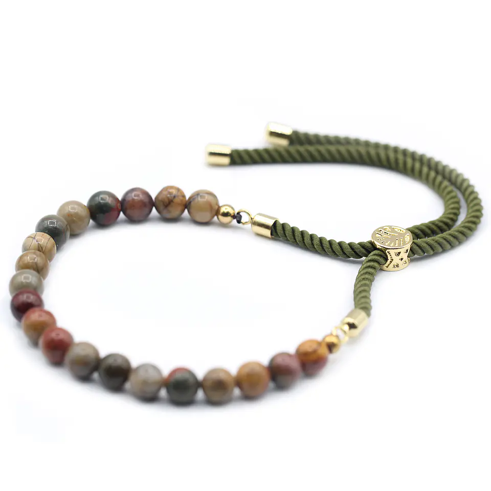 Pulseira de Corda com Pedras Naturais - Jaspe Picasso 1