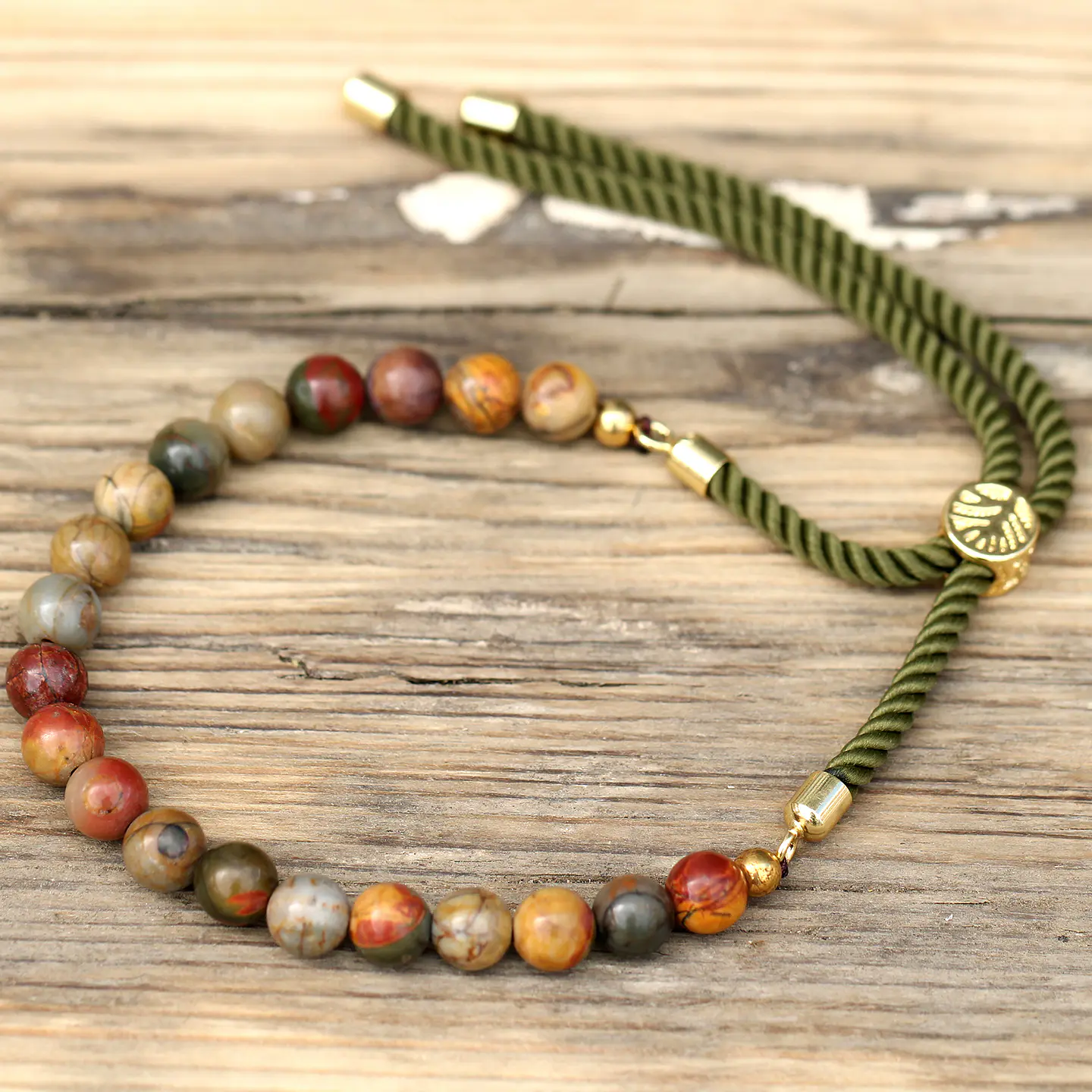 Pulseira de Corda com Pedras Naturais - Jaspe Picasso 2