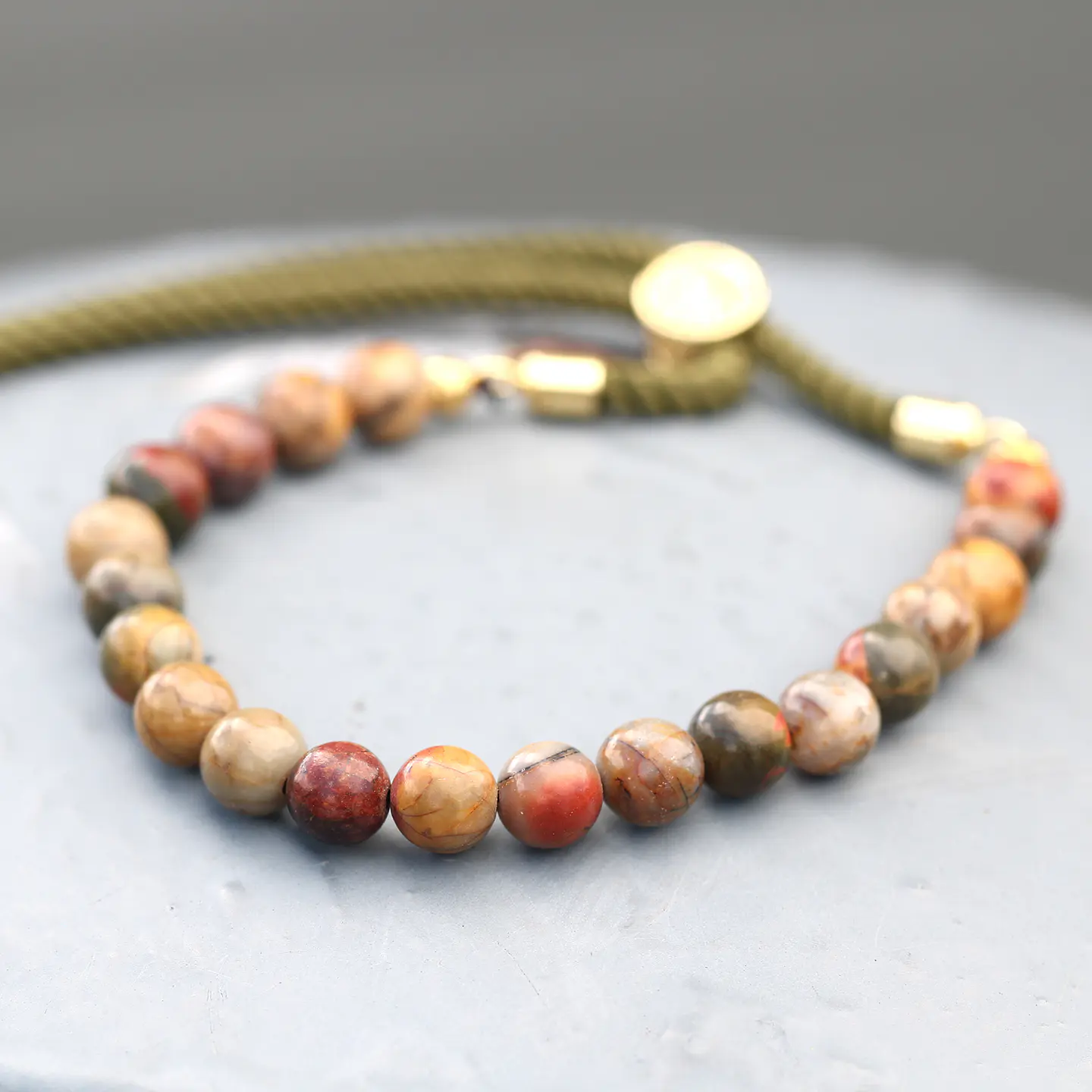 Pulseira de Corda com Pedras Naturais - Jaspe Picasso 3
