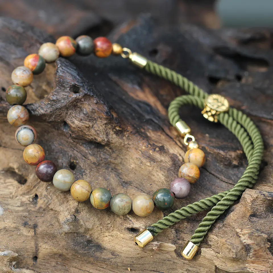 Pulseira de Corda com Pedras Naturais - Jaspe Picasso 4