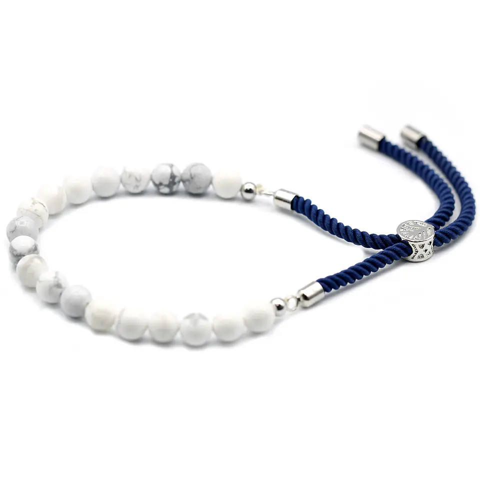 Pulseira de Corda com Pedras Naturais - Howlite Branco 1