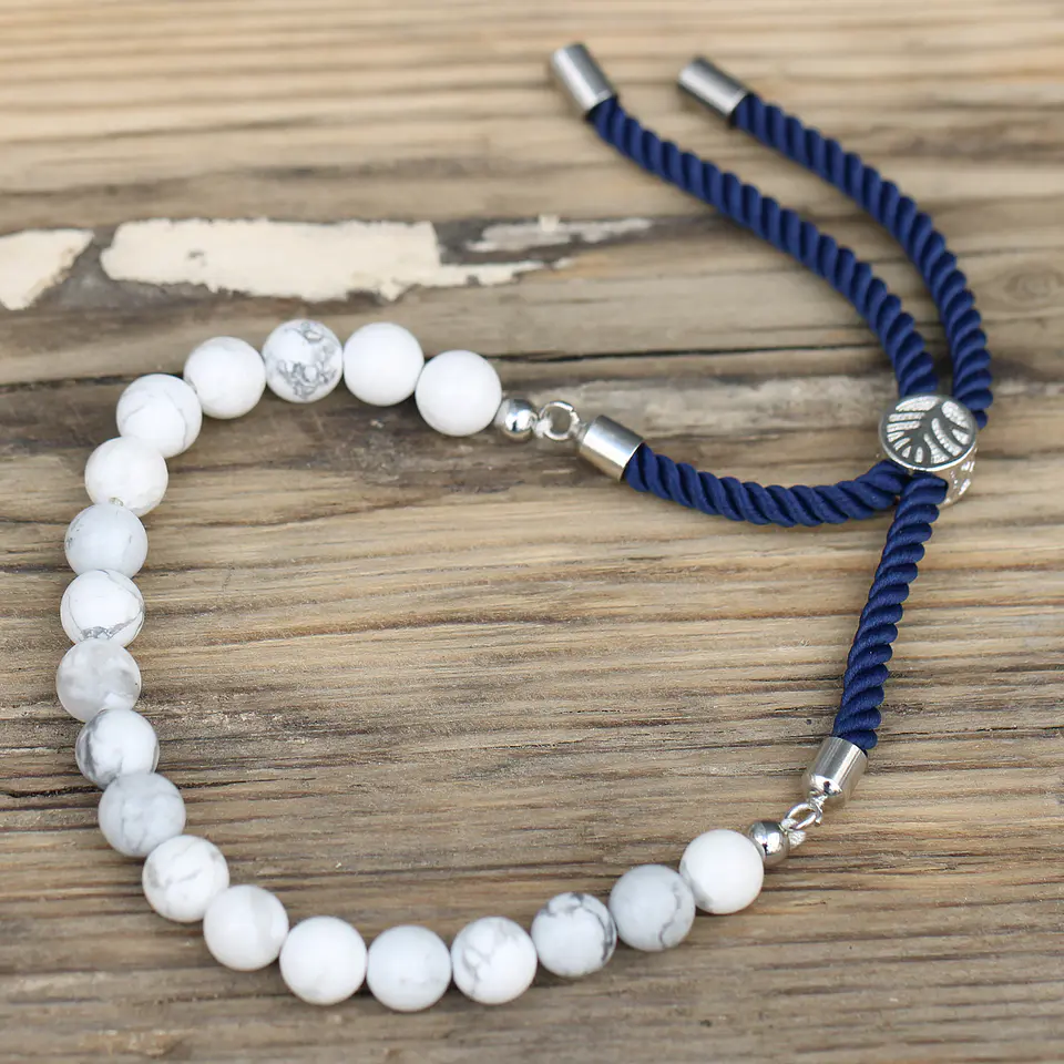 Pulseira de Corda com Pedras Naturais - Howlite Branco 4