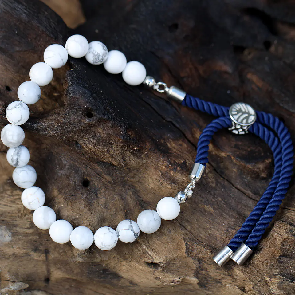 Pulseira de Corda com Pedras Naturais - Howlite Branco 5