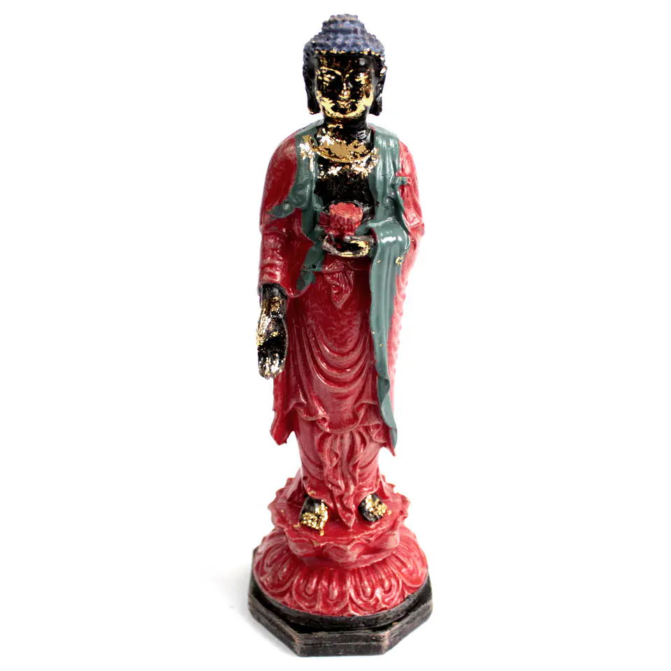 Estátua de Buda Antigo de Pé - Folha Dourada 24x7,5x7,5cm 1
