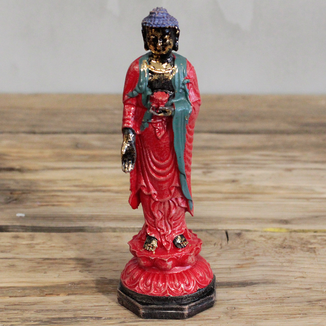 Estátua de Buda Antigo de Pé - Folha Dourada 24x7,5x7,5cm 2