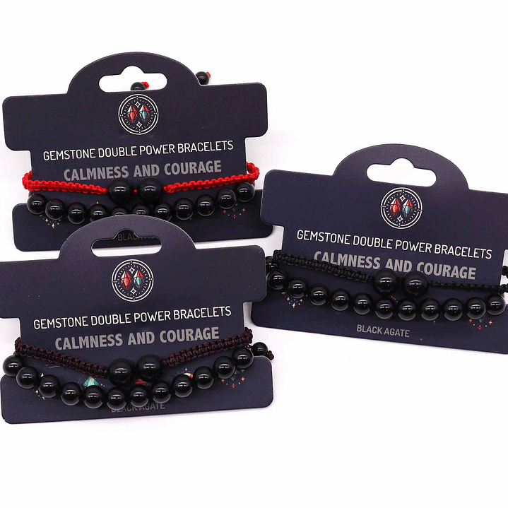 Pulseiras de Duplo Poder de Pedras Naturais - Ágata Preta 2