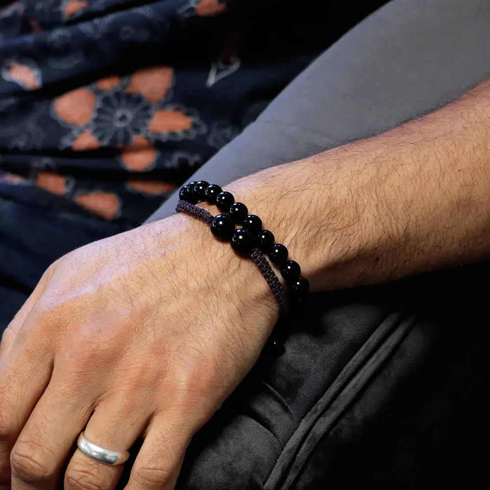 Pulseiras de Duplo Poder de Pedras Naturais - Ágata Preta 3