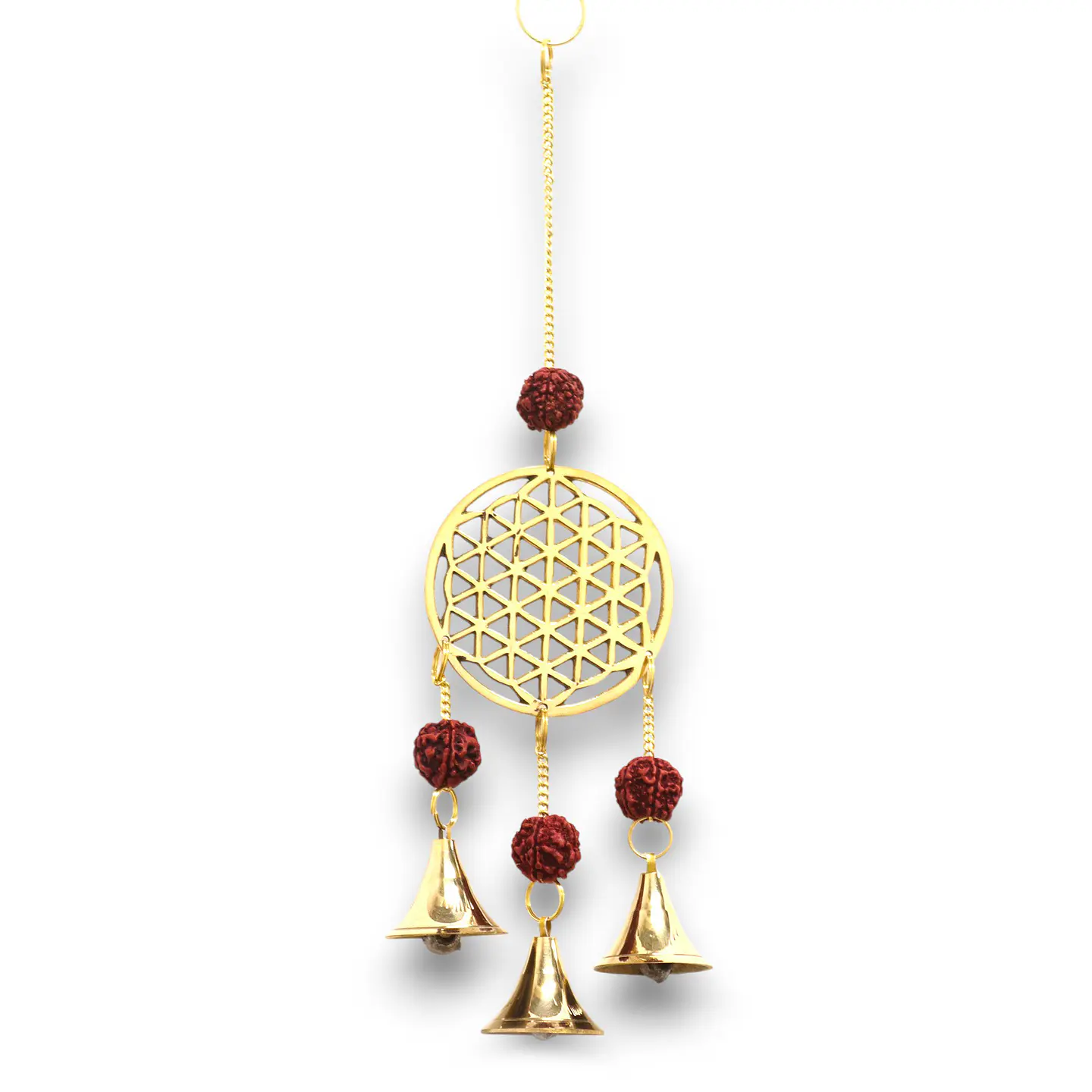 Sinos Indianos - Flor da Vida com Contas Rudraksha - 3 Sinos - 6x27cm 1