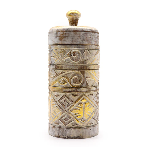 Pote Alto em Madeira - Branco & Dourado 22,5x9,3cm