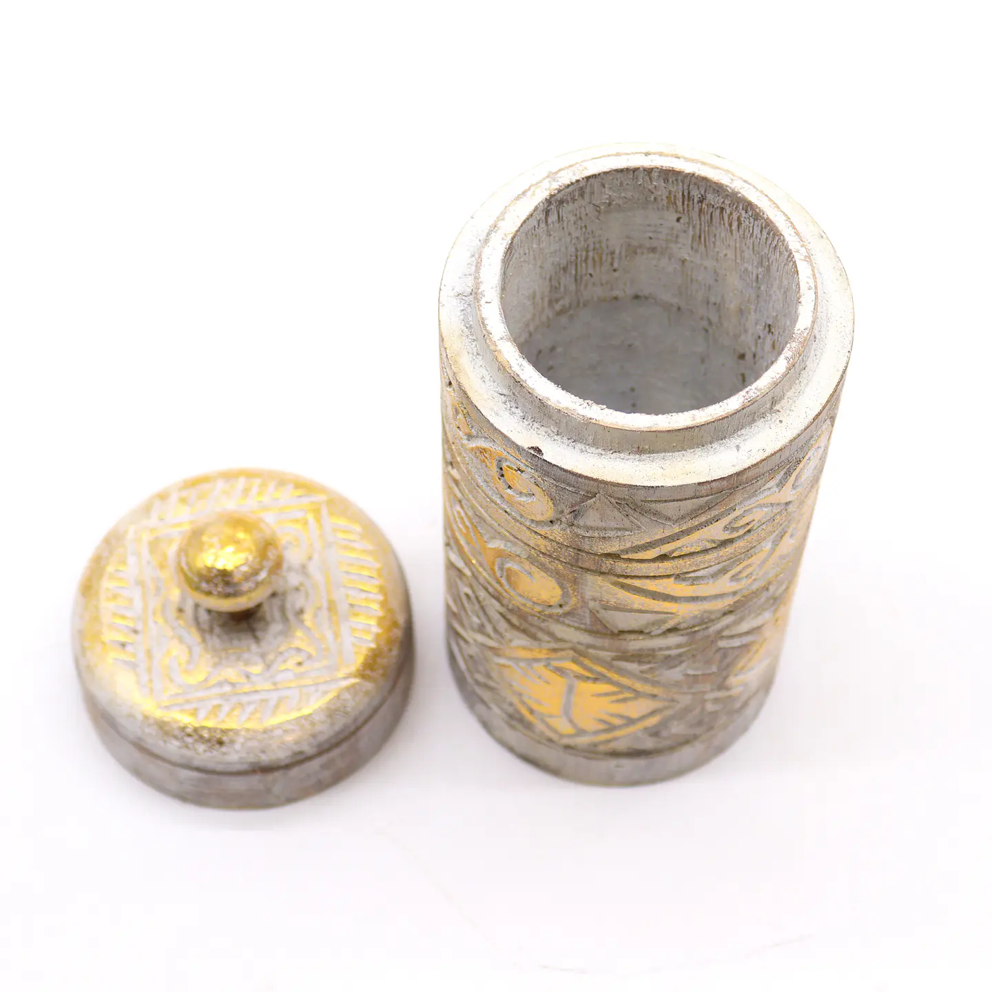 Pote Alto em Madeira - Branco & Dourado 22,5x9,3cm 2