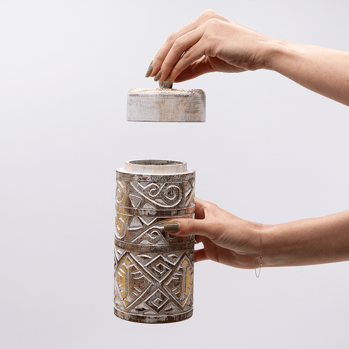 Pote Alto em Madeira - Branco & Dourado 22,5x9,3cm 3