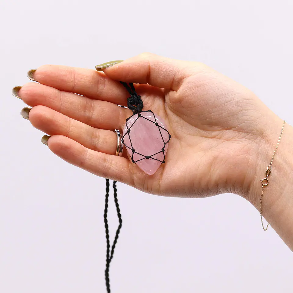 Pingente Gema em Laço - Quartzo-Rosa 2