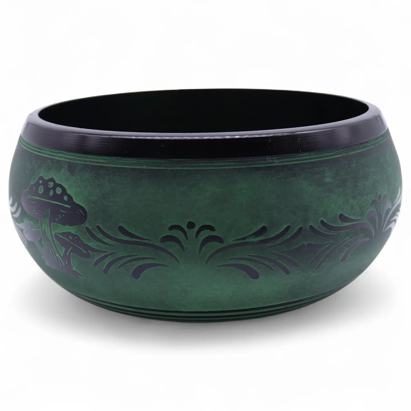 Taça Tibetana “Cogumelo” Extra Alta c/ Bastão de Madeira – Verde Musgo 23x10,5cm 1