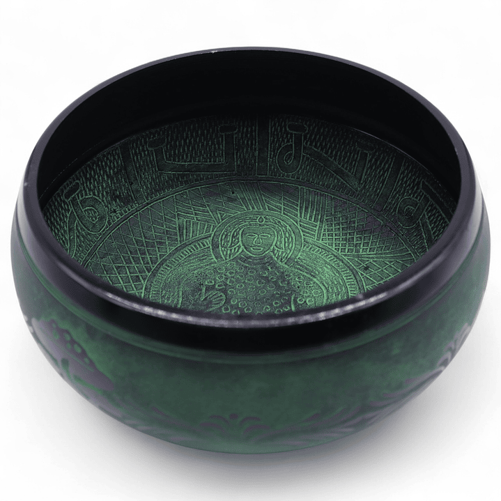 Taça Tibetana “Cogumelo” Extra Alta c/ Bastão de Madeira – Verde Musgo 23x10,5cm 2