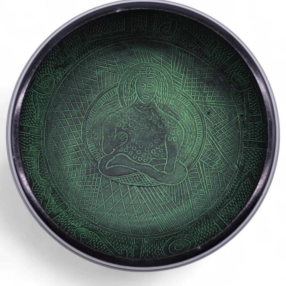 Taça Tibetana “Cogumelo” Extra Alta c/ Bastão de Madeira – Verde Musgo 23x10,5cm 3