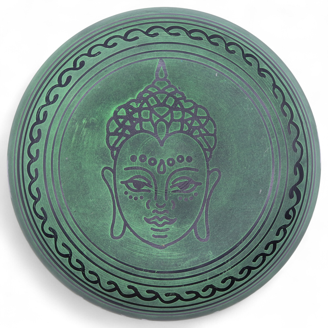 Taça Tibetana “Cogumelo” Extra Alta c/ Bastão de Madeira – Verde Musgo 23x10,5cm 4