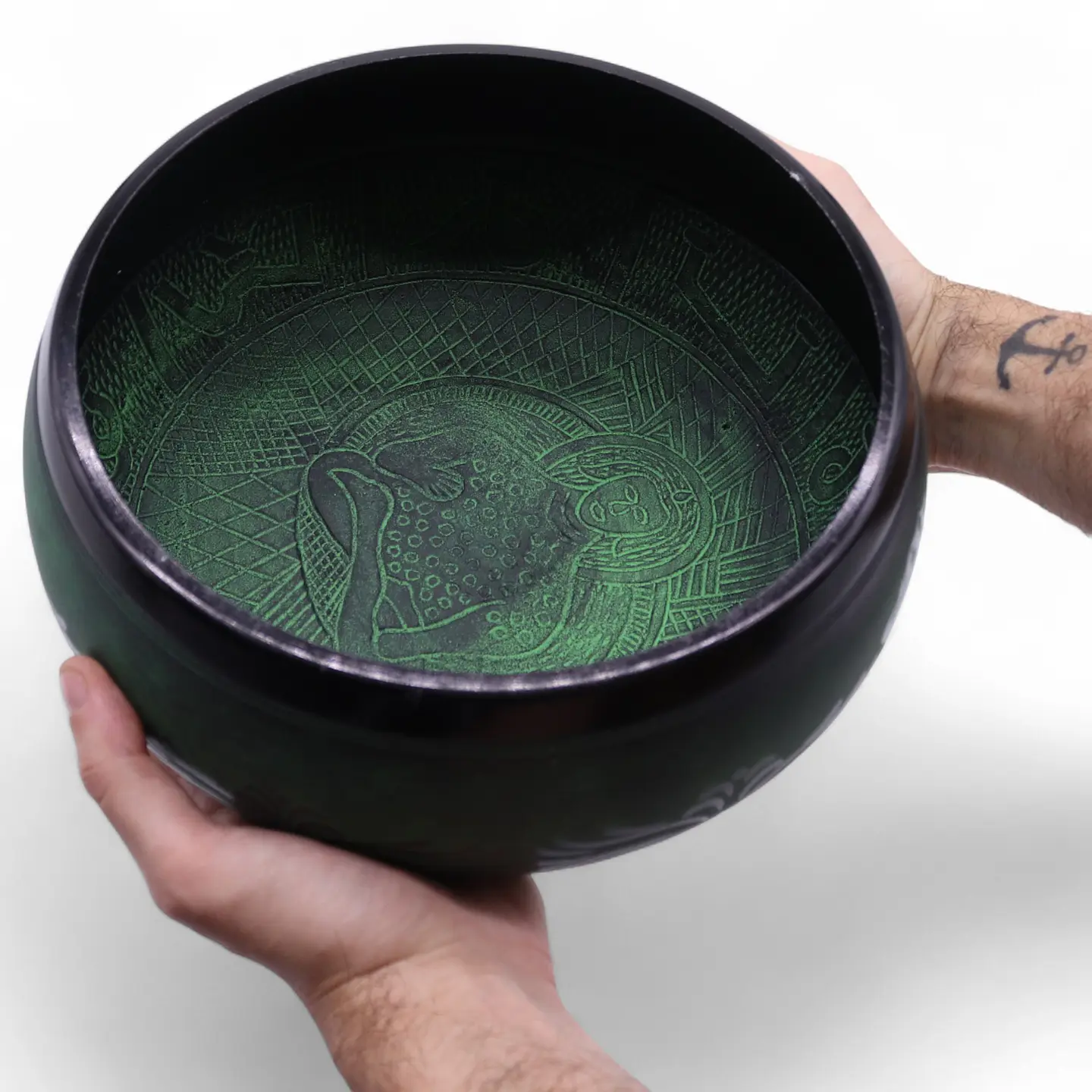 Taça Tibetana “Cogumelo” Extra Alta c/ Bastão de Madeira – Verde Musgo 23x10,5cm 5