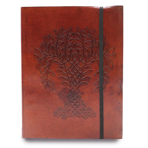 Caderno de Couro Vegetal com Alça - Árvore da Vida 20,5x16x2cm