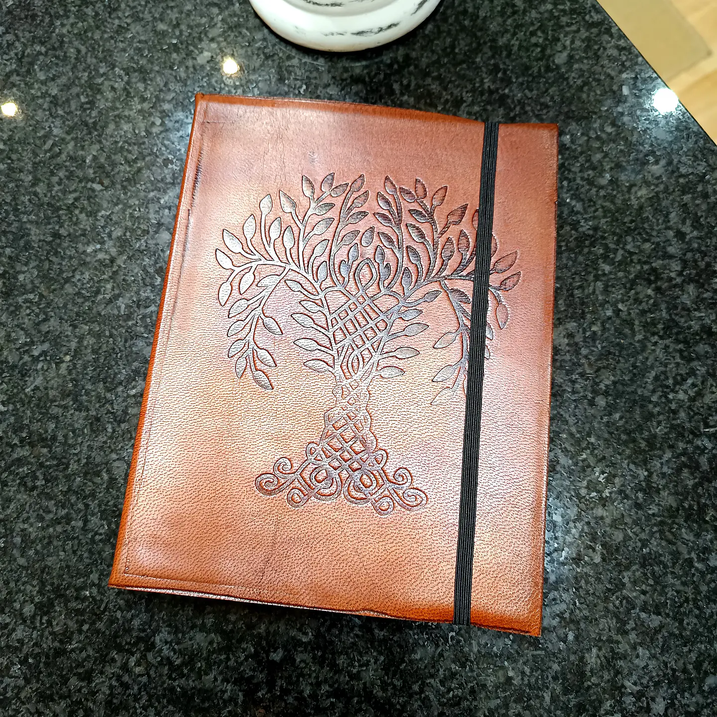 Caderno de Couro Vegetal com Alça - Árvore da Vida 20,5x16x2cm 2
