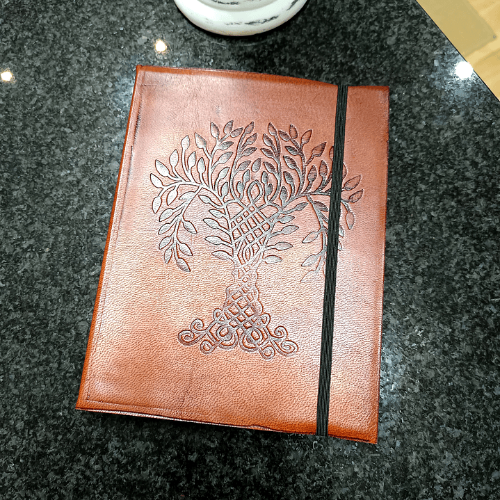 Caderno de Couro Vegetal com Alça - Árvore da Vida 20,5x16x2cm 2