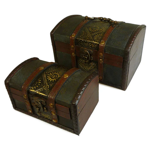 Conjunto de 2 Caixas Coloniais - Baú Metal em Relevo 10x18x10cm