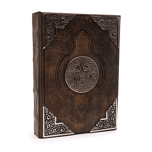 Livro em Pele Bronzeado com Bordas Decalcadas em Zinco - Pentagrama 26x18x4,5cm